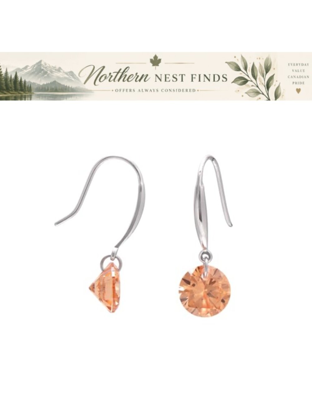 Sterling Silver Dangle Earrings Cubic Zirconia 8mm Round Cut